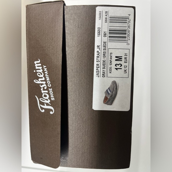 New in Box Florsheim Jasper Jr. Boys Moc Toe Strap Loafer in Gray Suede Sz 13M - Picture 6 of 6